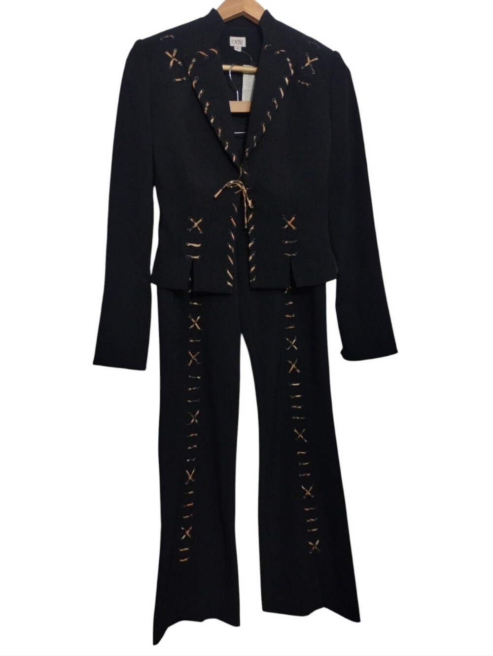 Cache Blazer & Trouser Flared Pants Women's 2 Sets Lace Up - Picture 2 of 7